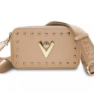 VALENTINO ORLANDI Studded, Double Zip Crossbody Camera Bag Taupe!